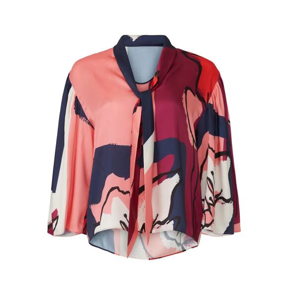 Tanya Taylor Tops - Tanya Taylor Avril Top Floral Satin Polyester Neck Tie Blouse